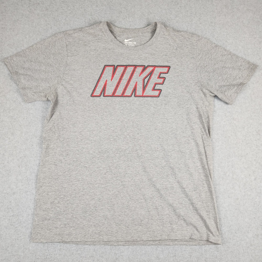Nike T-Shirt Mens XL Gray Block Logo Athletic Cut Short Sleeve Crew Neck Tee‎